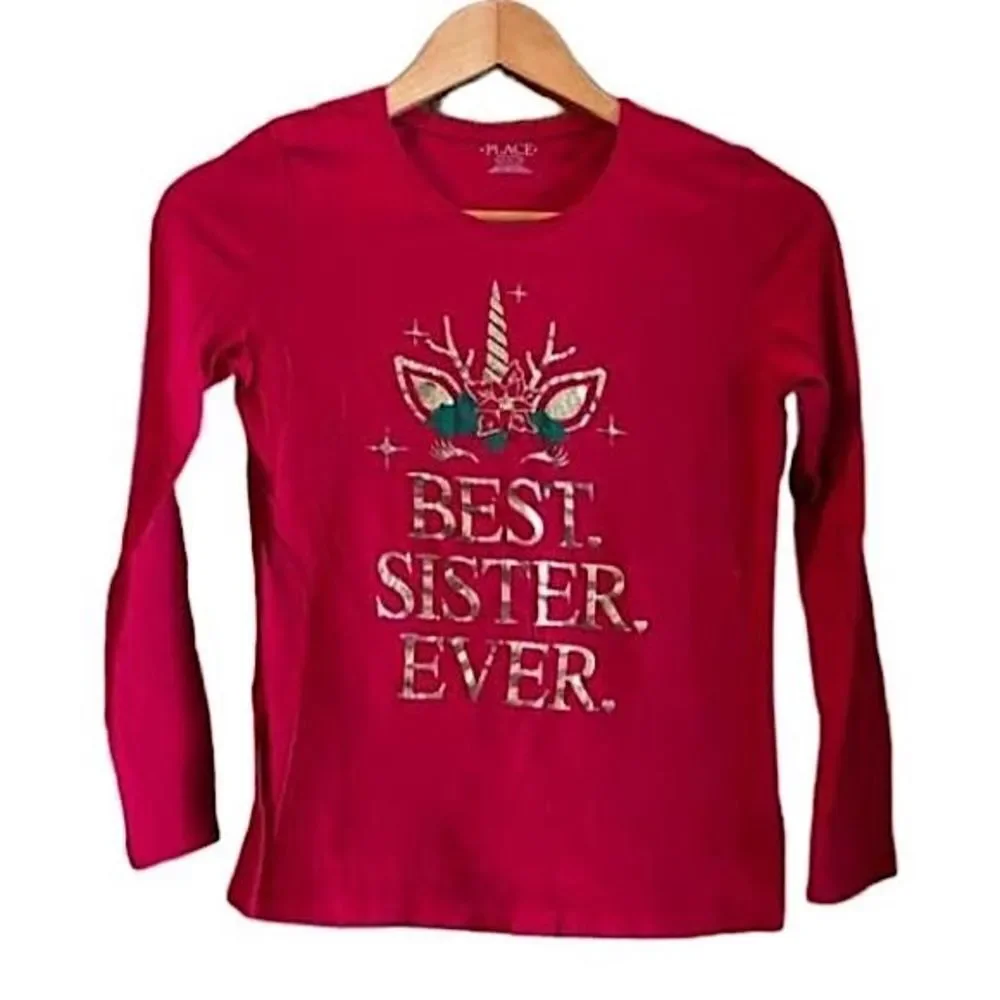 🌴The Children’s Place ‘Best Sister Ever’ Long Sleeve Tee, Girls XL/14 Red